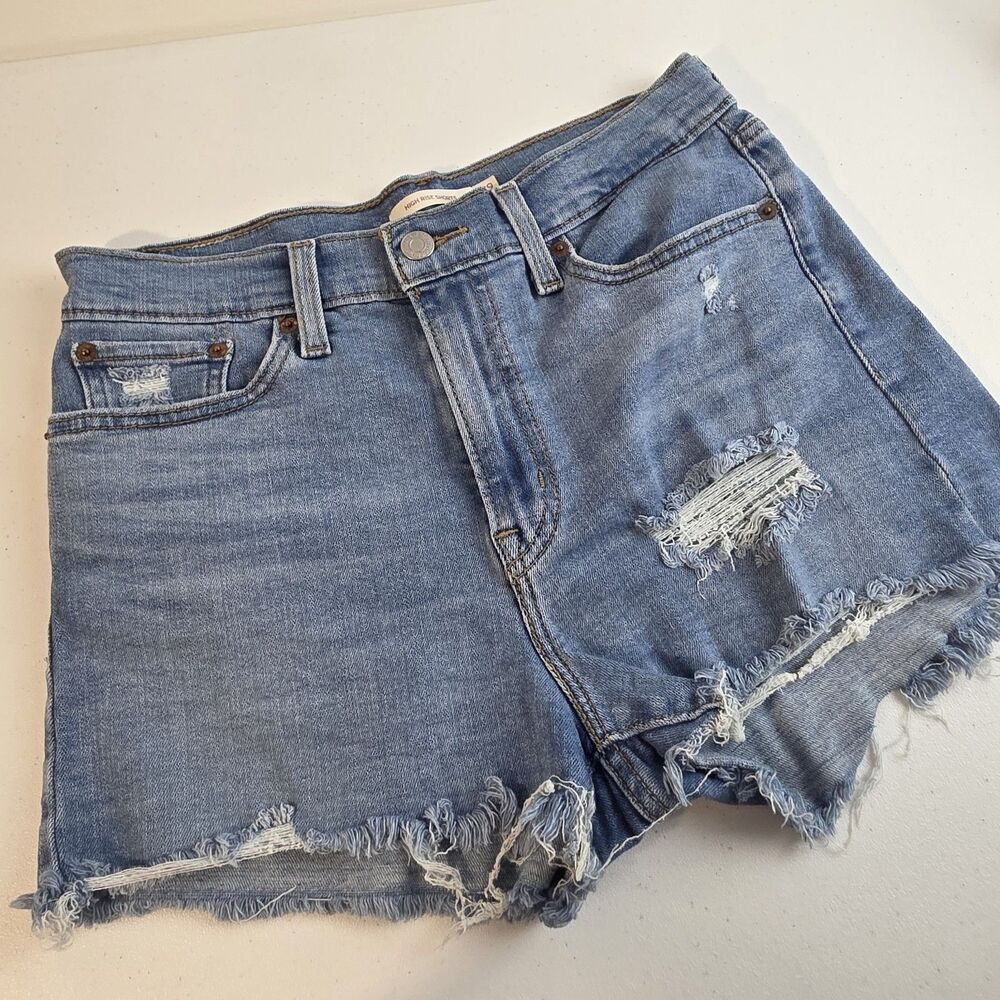 Levi's High Rise Shorts Womens 29 Blue Denim Distressed Cutoff Raw Hem Casual